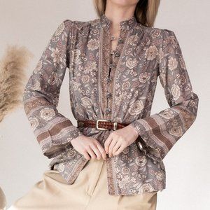 Vintage 70s floral bell sleeve toggle jacket coat